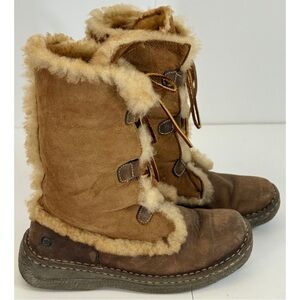 Born Women’s Nome Brown Leather & Shearling Lined Sherpa Lace Up Boots 3/39